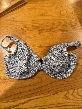 Victoria's Secret Black and White Leopard Print Underwire Bra with Bow